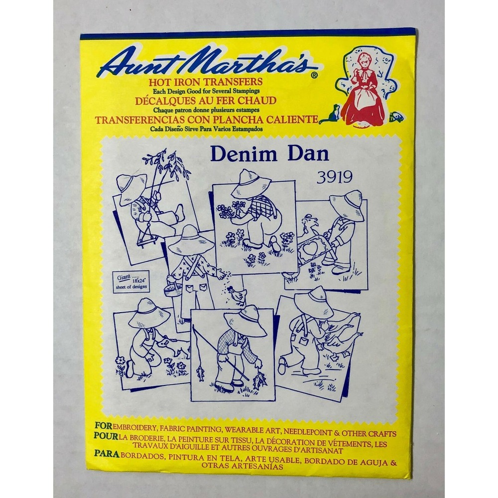 Embroidery Transfer Pattern Aunt Martha's Hot Iron Denim Dan #3919